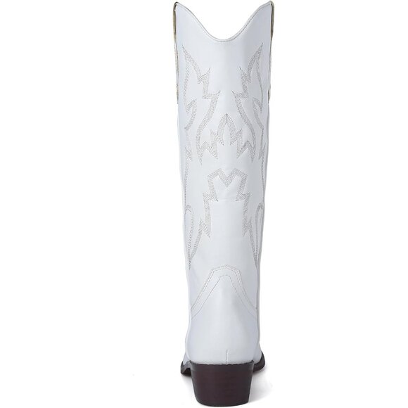 🆕Women White Faux Leather Cowgirl Knee High Cowboy Boots Chunky Heel Western - Picture 3 of 6